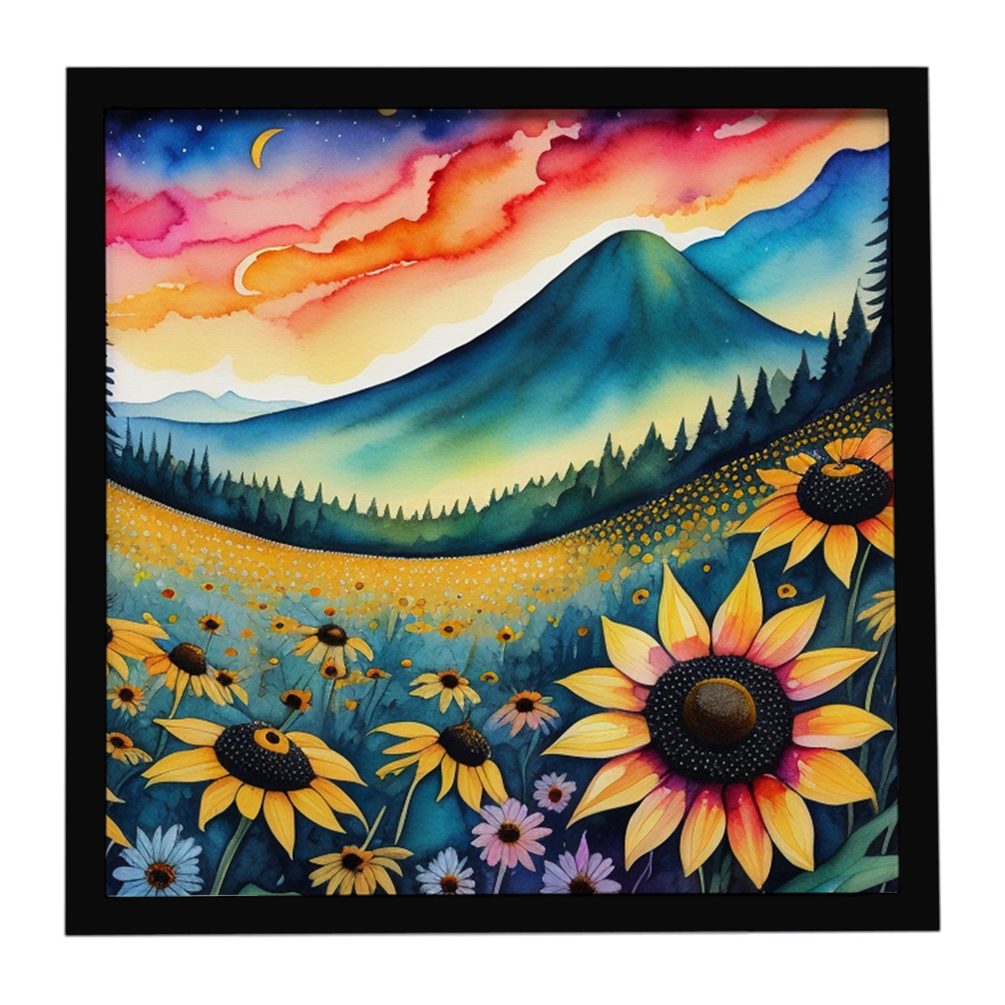 Black-eyed Susans in Color Framed Metal Print Bathroom, Kitchen, Office, Home Decor Wall Art Ready to Hang, Square, 8X8