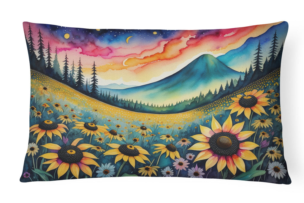Black-eyed Susans in Color Decorative Throw Pillow 12x16 Indoor Outdoor Accent Cushion, Fabric Cover with Insert for Sofa, Bed, Porch & Living Room