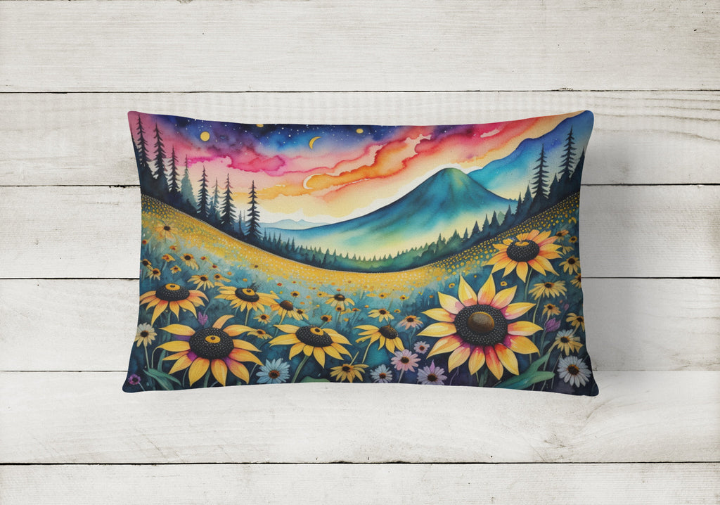 Black-eyed Susans in Color Decorative Throw Pillow 12x16 Indoor Outdoor Accent Cushion, Fabric Cover with Insert for Sofa, Bed, Porch & Living Room