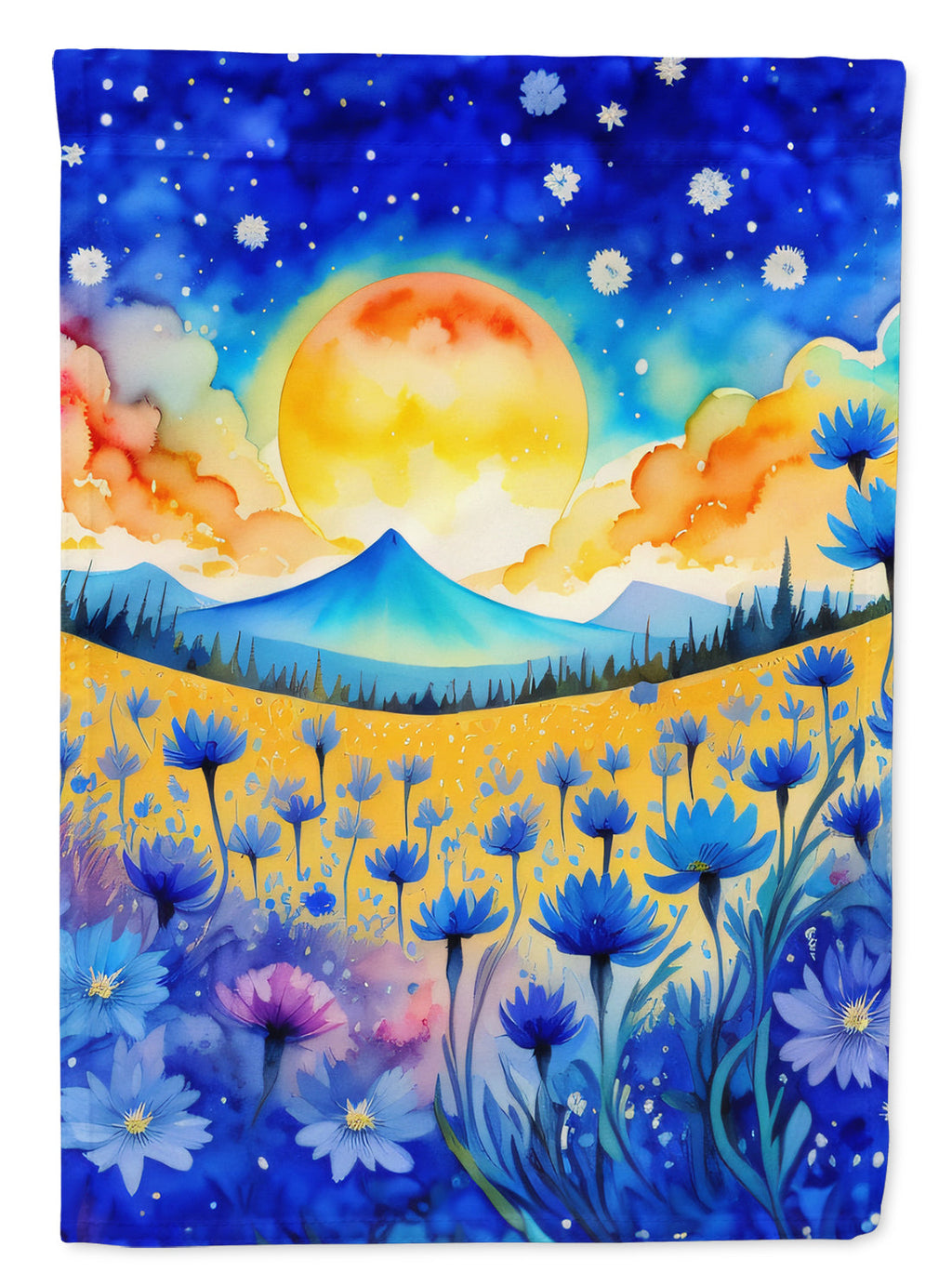 Blue Cornflowers in Color House Flag 28x40 Porch Sleeve Pole Decorative Outside Yard Banner Artwork Wall Hanging, Polyester