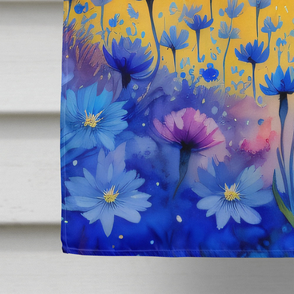 Blue Cornflowers in Color House Flag 28x40 Porch Sleeve Pole Decorative Outside Yard Banner Artwork Wall Hanging, Polyester