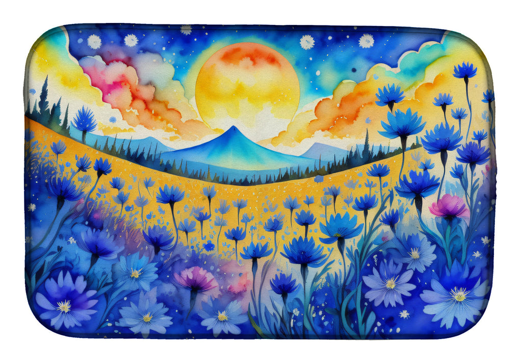 Blue Cornflowers in Color Dish Drying Mat Absorbent Dish Drying Mat Pad for Kitchen Counter Dish Drainer Mat for Countertop, 14 x 21", Multicolor
