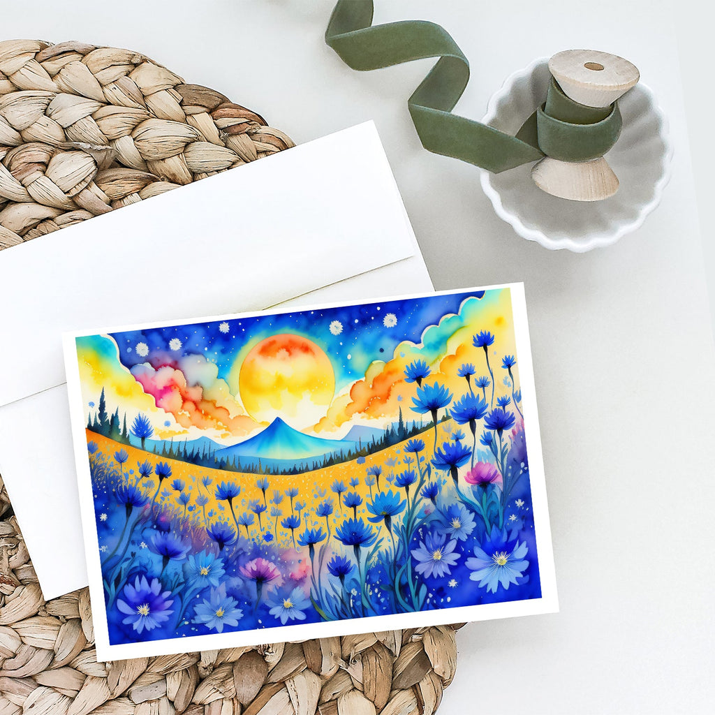 Blue Cornflowers in Color Greeting Cards Pack of 8 Blank Cards with Envelopes Whimsical A7 Size 5x7