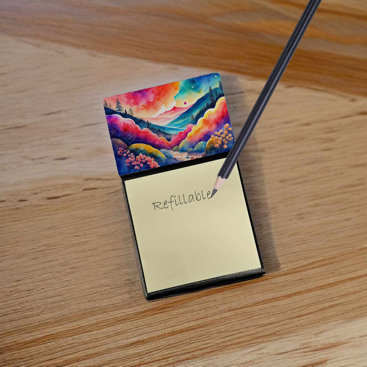Brunia in Color Watercolor Sticky Note Holder Refillable Dispenser Desk Accessory 3x3 Pad Gift