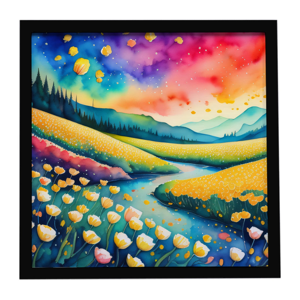 Buttercups in Color Framed Metal Print Bathroom, Kitchen, Office, Home Decor Wall Art Ready to Hang, Square, 8X8