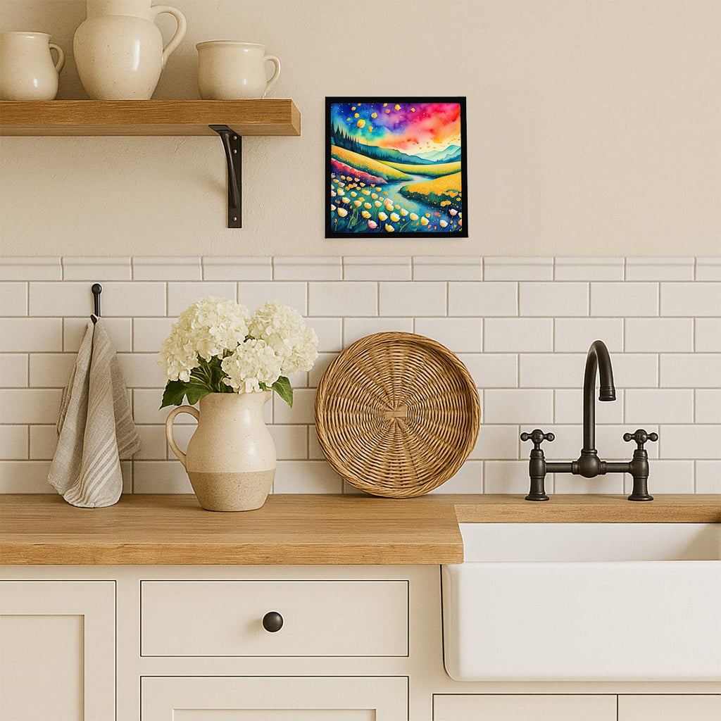 Buttercups in Color Framed Metal Print Bathroom, Kitchen, Office, Home Decor Wall Art Ready to Hang, Square, 8X8