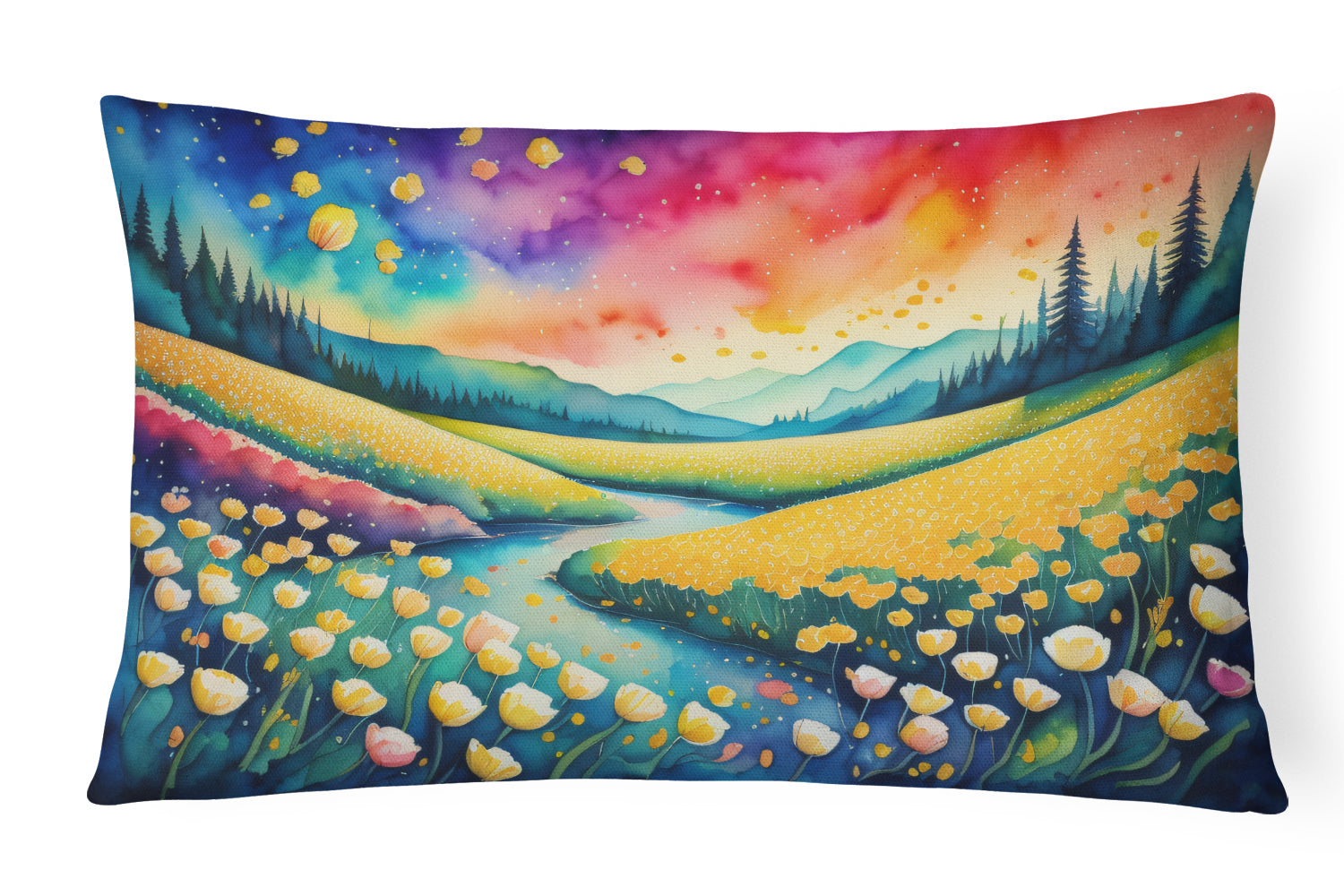 Buttercups in Color Decorative Throw Pillow 12x16 Indoor Outdoor Accent Cushion, Fabric Cover with Insert for Sofa, Bed, Porch & Living Room