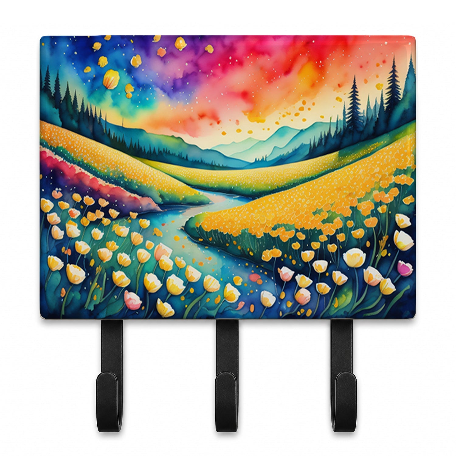 Buttercups in Color Leash or Key Holder Wall Hooks, Coat Rack Wall Mount, for Hanging Keys, Towels, Aprons, Leashes