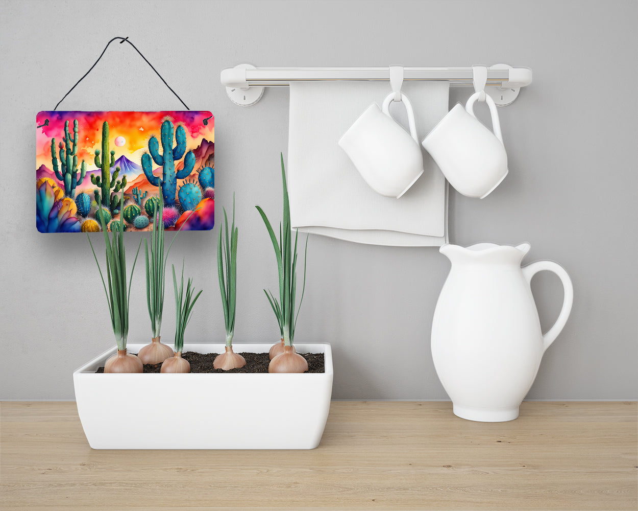 Cactus in Color Wall or Door Hanging Prints Aluminum Metal Sign Kitchen Wall Bar Bathroom Plaque Home Decor, 8HX12W, Multicolor