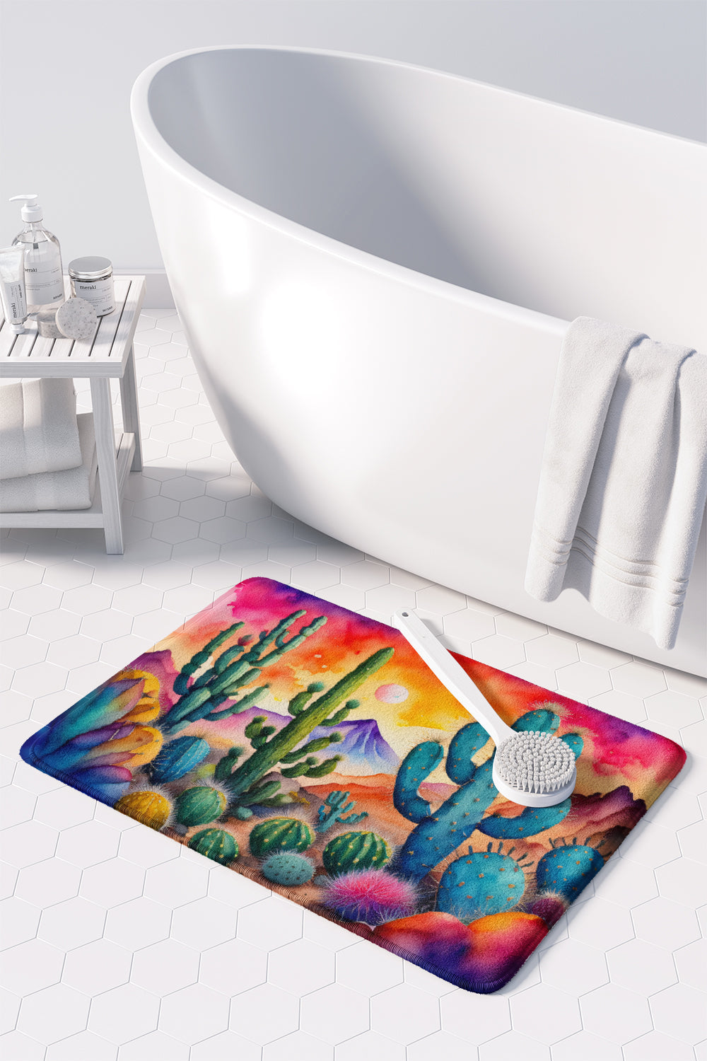 Cactus in Color Memory Foam Kitchen Mat Machine Washable Anti-Fatigue Cushion Comfort Bath or Kitchen Rug