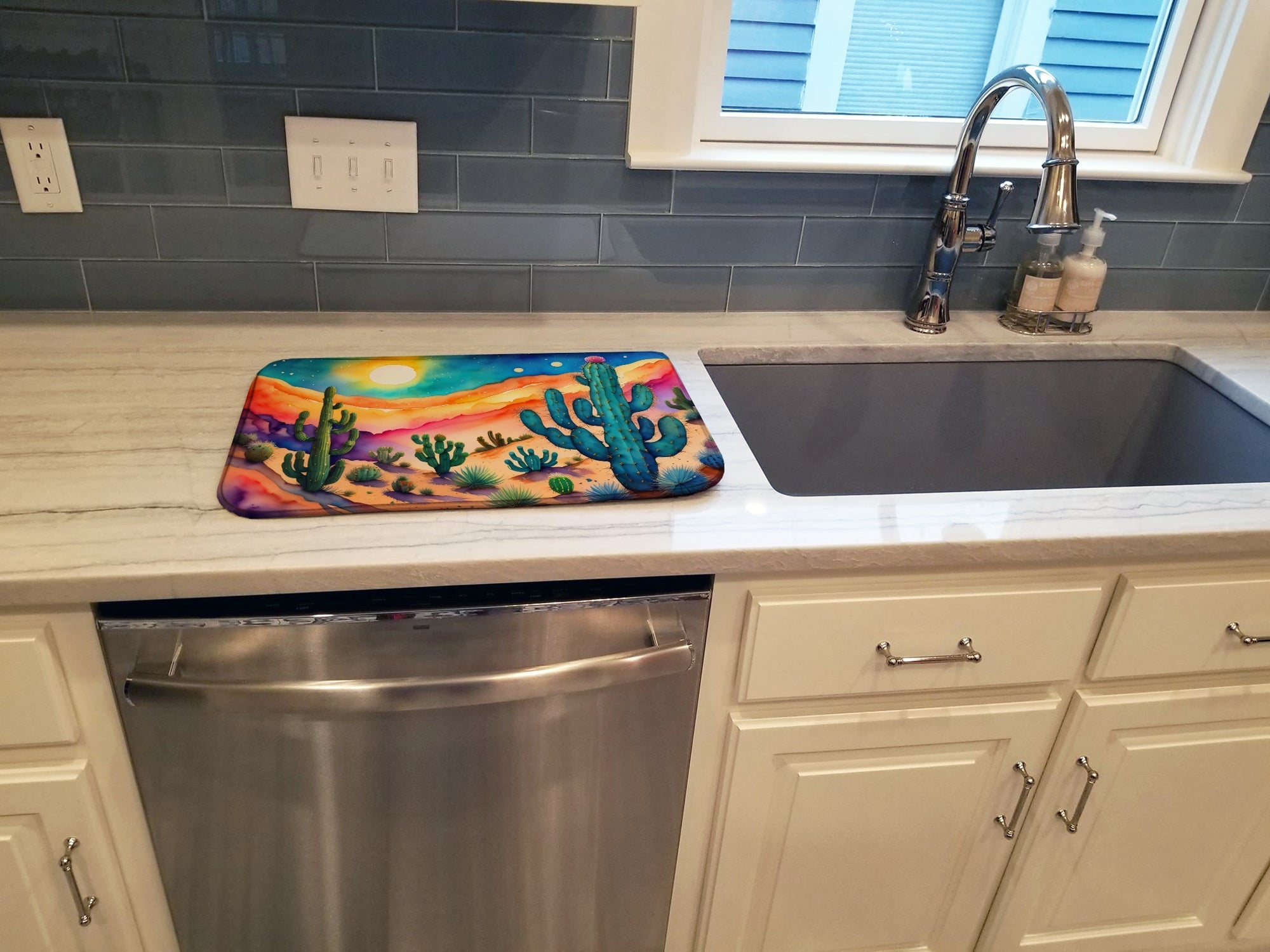 Cactus in Color Dish Drying Mat Absorbent Dish Drying Mat Pad for Kitchen Counter Dish Drainer Mat for Countertop, 14 x 21", Multicolor