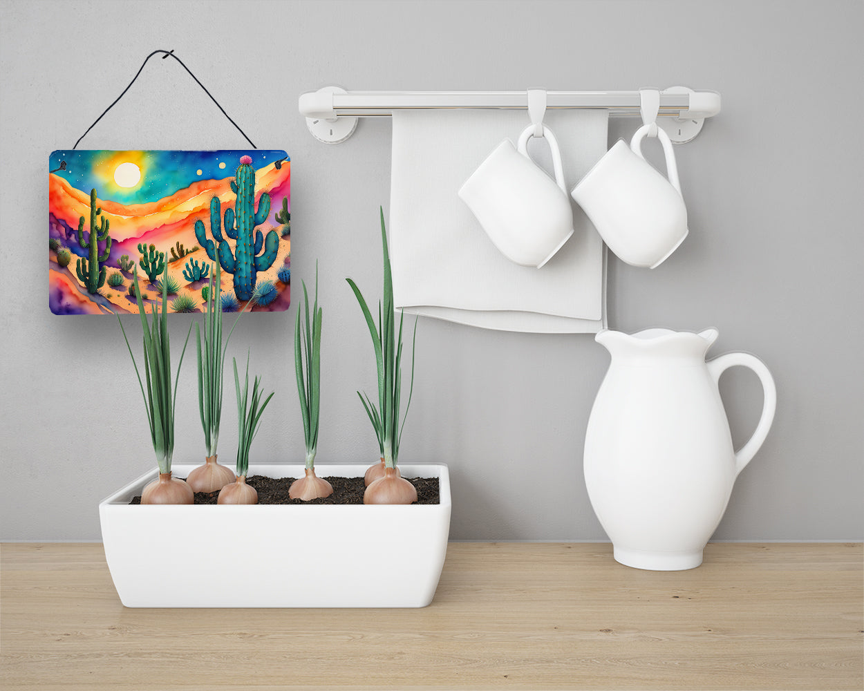 Cactus in Color Wall or Door Hanging Prints Aluminum Metal Sign Kitchen Wall Bar Bathroom Plaque Home Decor, 8HX12W, Multicolor