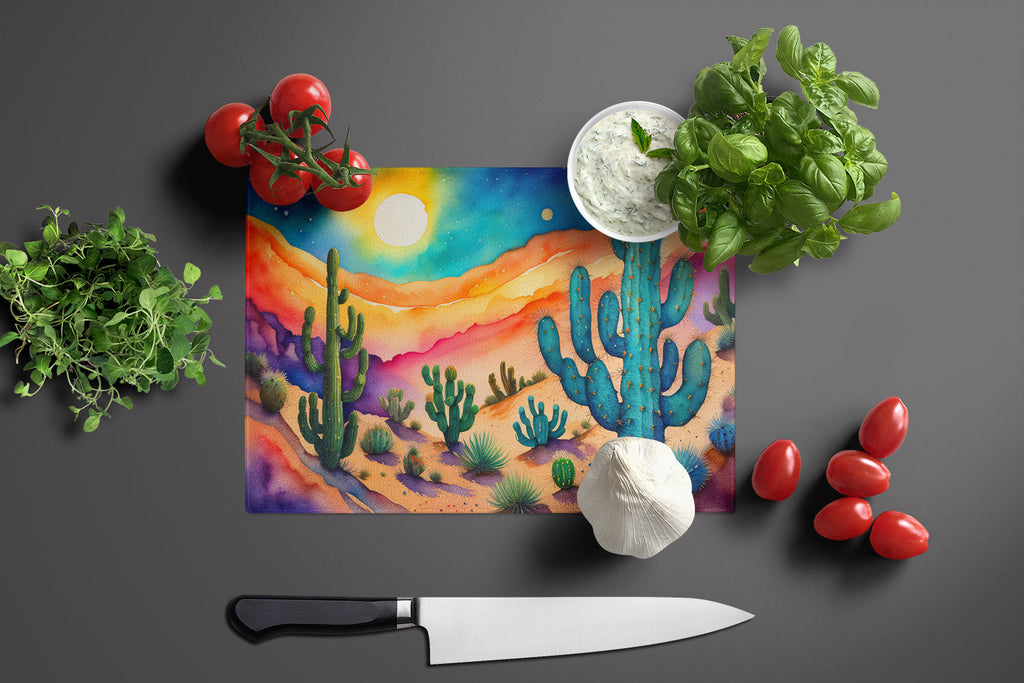 Cactus in Color Cutting Board Tempered Glass Kitchen Cutting Surface, Heat Resistant Chopping, Non-Slip Feet, Food Prep & Serving