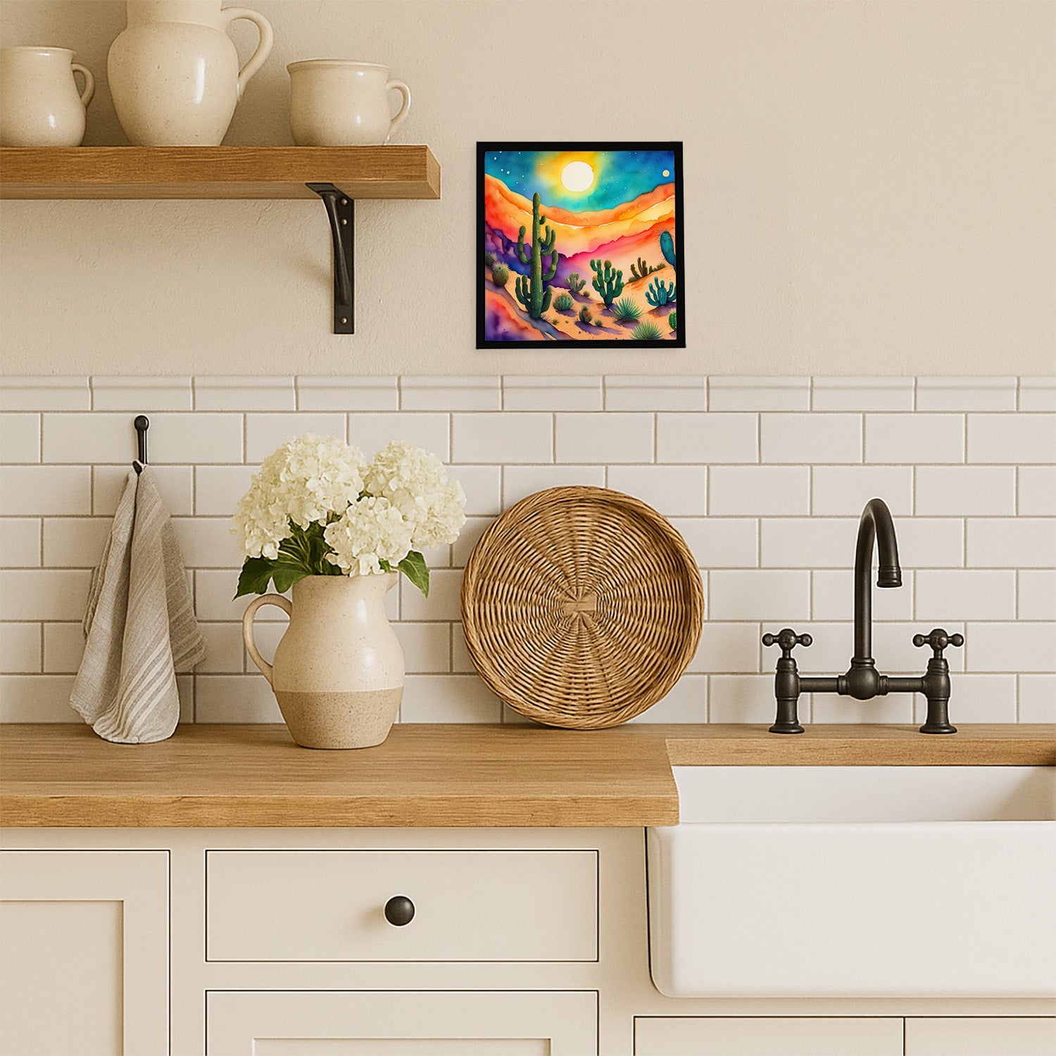 Cactus in Color Framed Metal Print Bathroom, Kitchen, Office, Home Decor Wall Art Ready to Hang, Square, 8X8