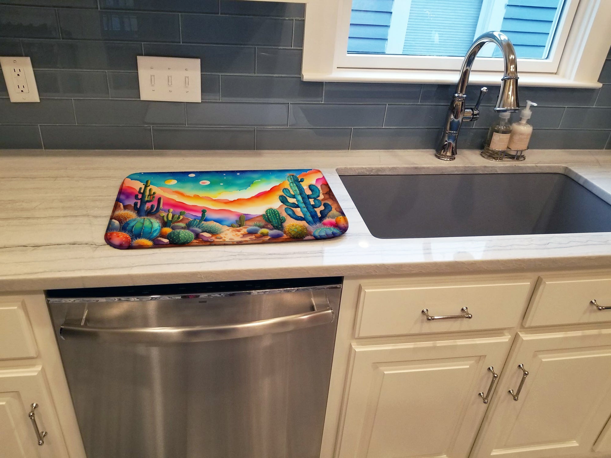 Cactus in Color Dish Drying Mat Absorbent Dish Drying Mat Pad for Kitchen Counter Dish Drainer Mat for Countertop, 14 x 21", Multicolor