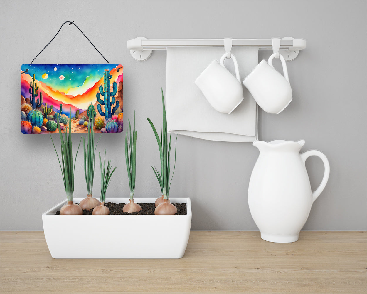 Cactus in Color Wall or Door Hanging Prints Aluminum Metal Sign Kitchen Wall Bar Bathroom Plaque Home Decor, 8HX12W, Multicolor