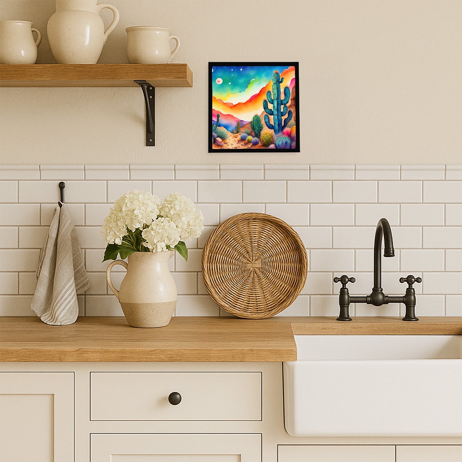Cactus in Color Framed Metal Print Bathroom, Kitchen, Office, Home Decor Wall Art Ready to Hang, Square, 8X8
