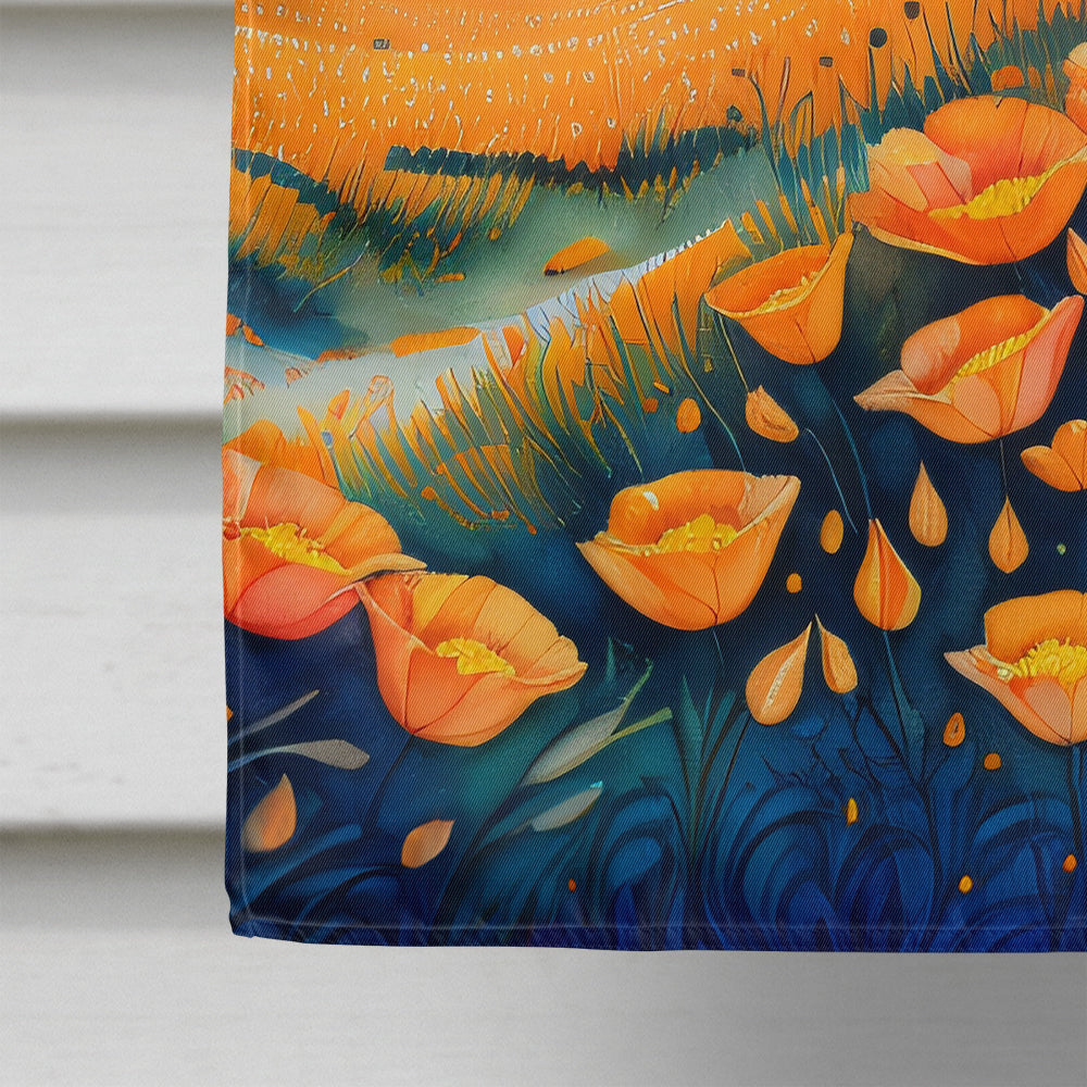 California Poppies in Color House Flag 28x40 Porch Sleeve Pole Decorative Outside Yard Banner Artwork Wall Hanging, Polyester