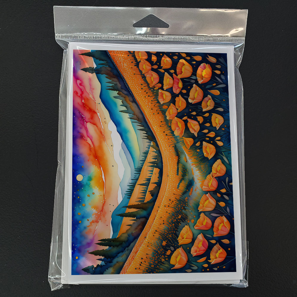 California Poppies in Color Greeting Cards Pack of 8 Blank Cards with Envelopes Whimsical A7 Size 5x7