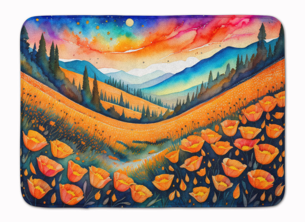 California Poppies in Color Memory Foam Kitchen Mat Machine Washable Anti-Fatigue Cushion Comfort Bath or Kitchen Rug