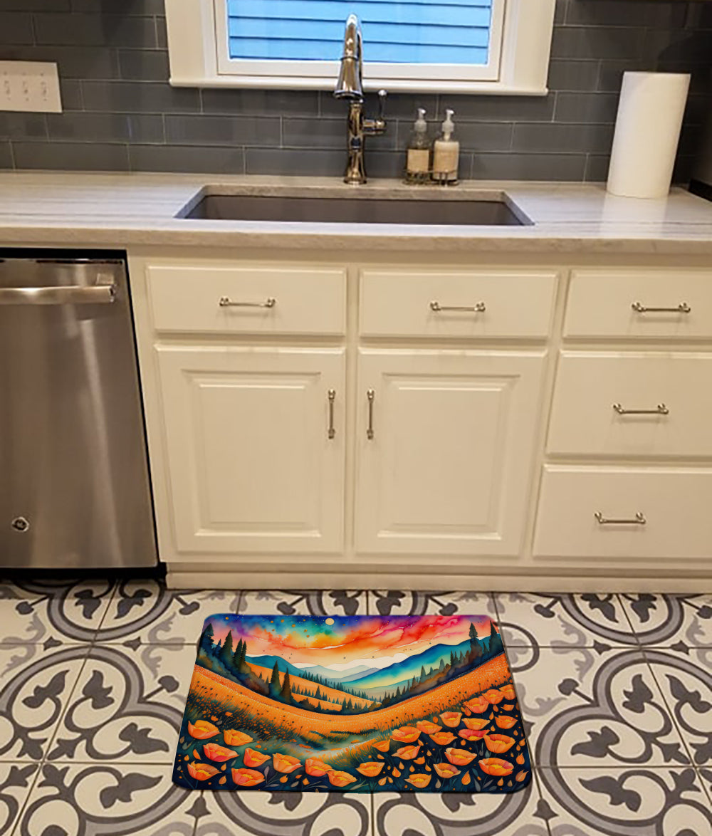 California Poppies in Color Memory Foam Kitchen Mat Machine Washable Anti-Fatigue Cushion Comfort Bath or Kitchen Rug