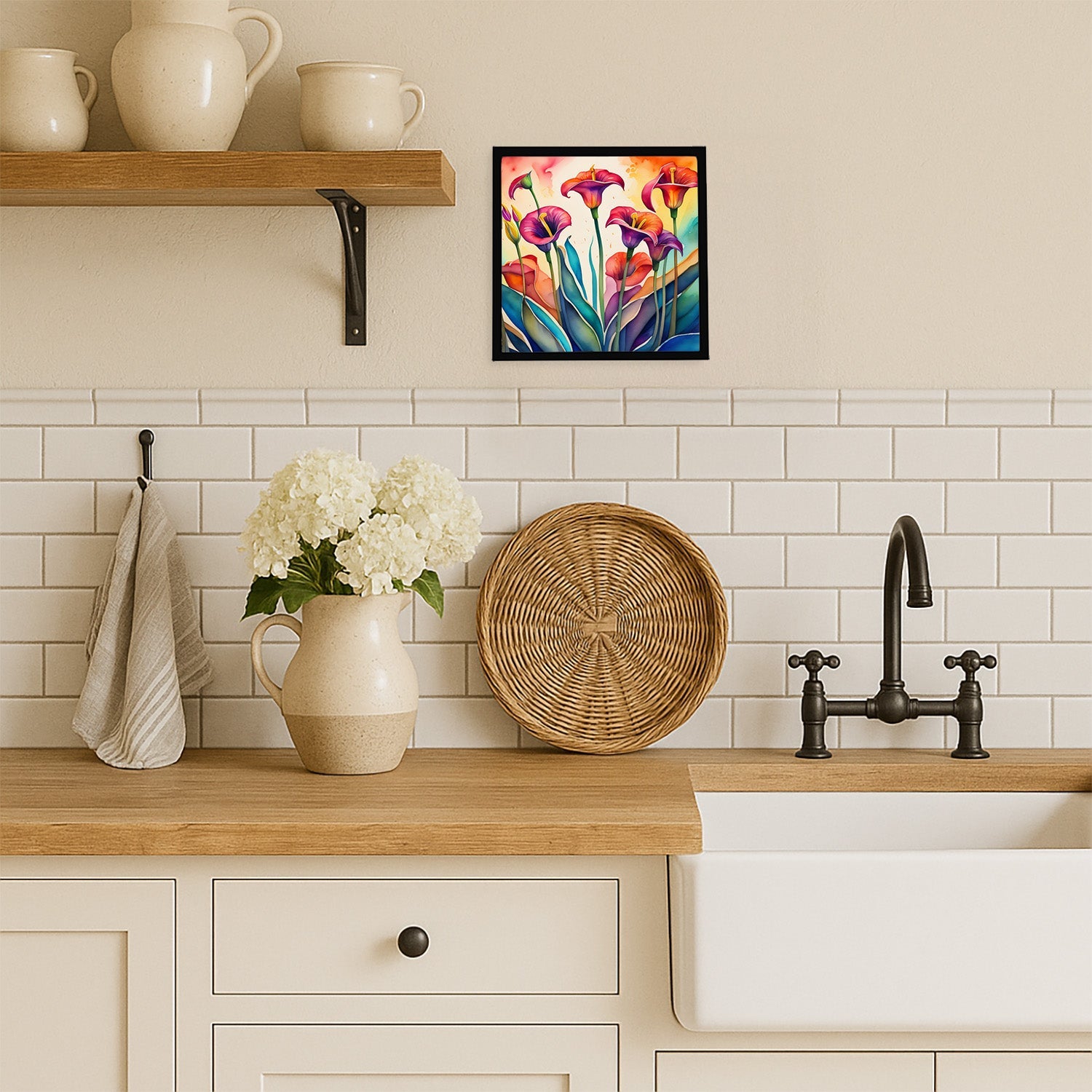 Calla Lilies in Color Framed Metal Print Bathroom, Kitchen, Office, Home Decor Wall Art Ready to Hang, Square, 8X8
