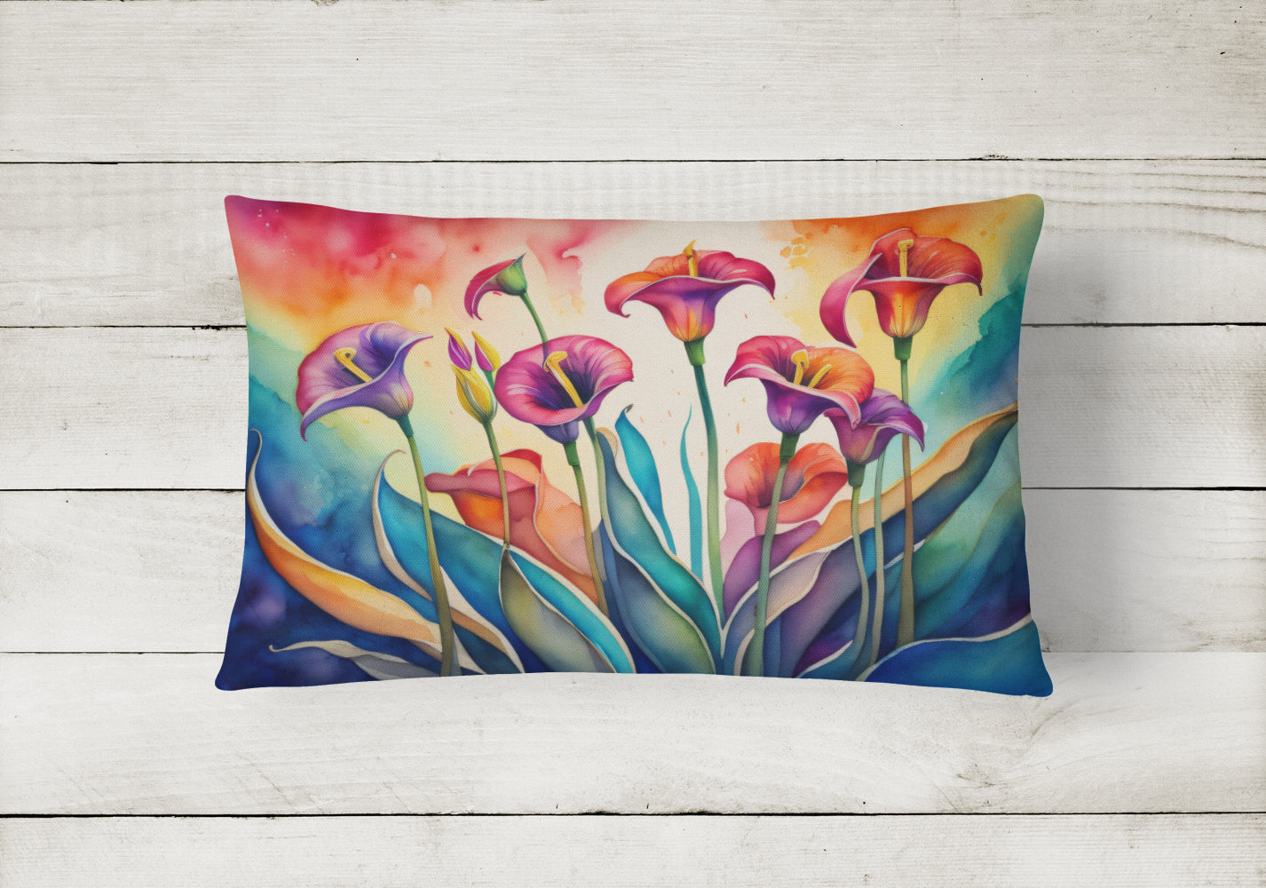Calla Lilies in Color Decorative Throw Pillow 12x16 Indoor Outdoor Accent Cushion, Fabric Cover with Insert for Sofa, Bed, Porch & Living Room