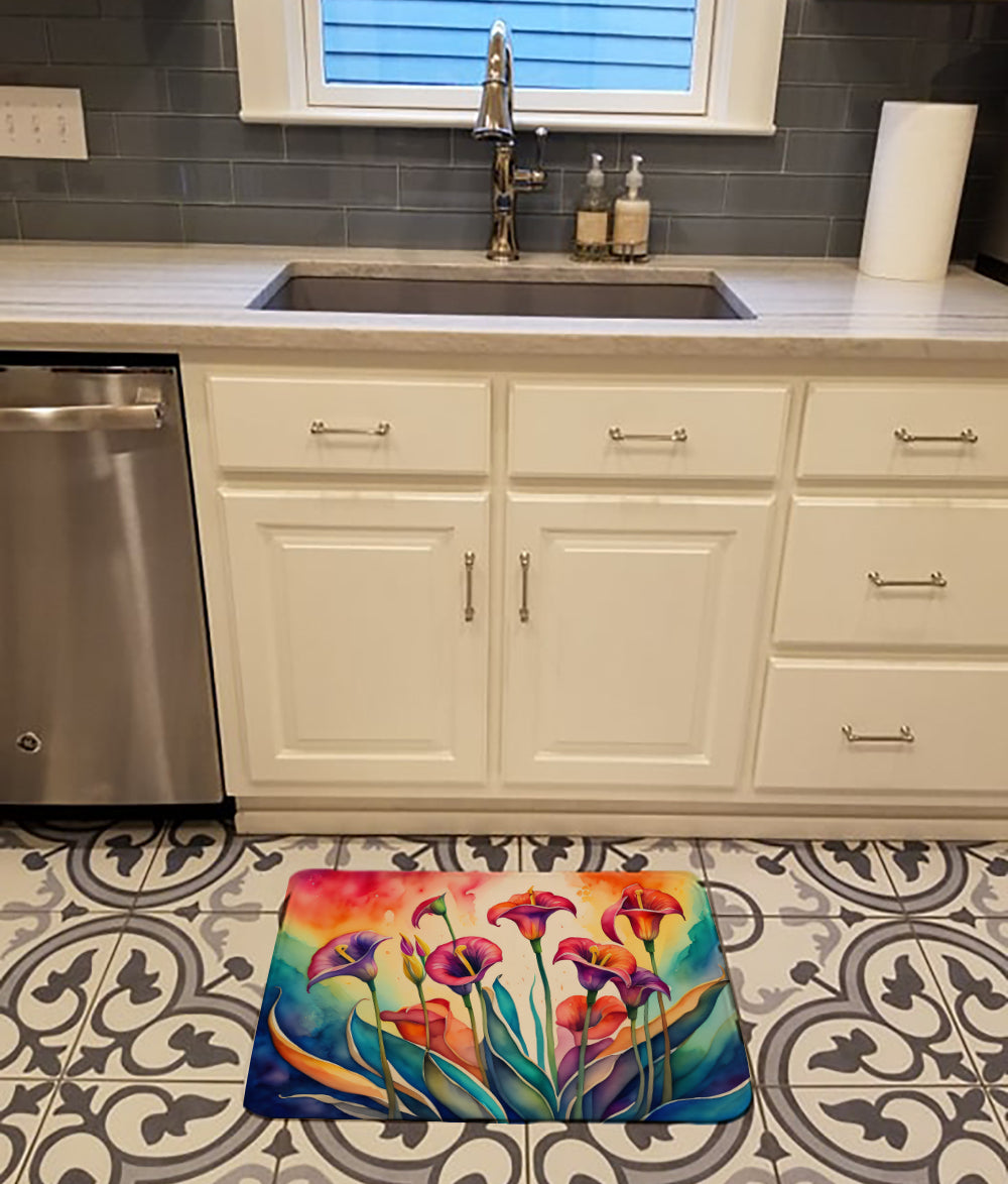 Calla Lilies in Color Memory Foam Kitchen Mat Machine Washable Anti-Fatigue Cushion Comfort Bath or Kitchen Rug