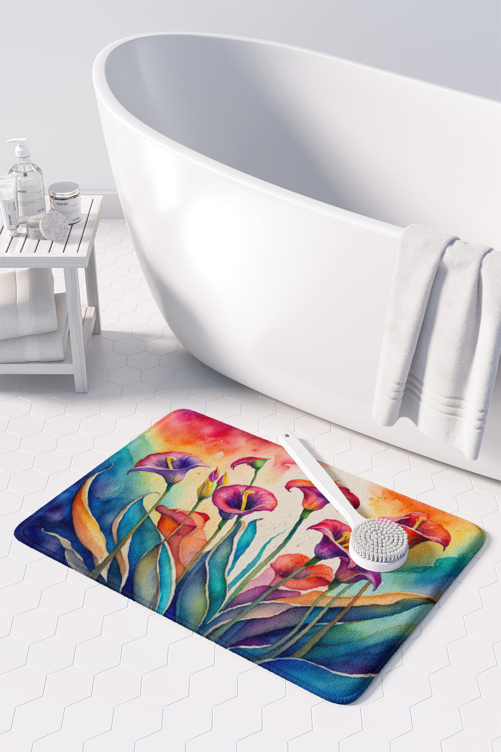 Calla Lilies in Color Memory Foam Kitchen Mat Machine Washable Anti-Fatigue Cushion Comfort Bath or Kitchen Rug