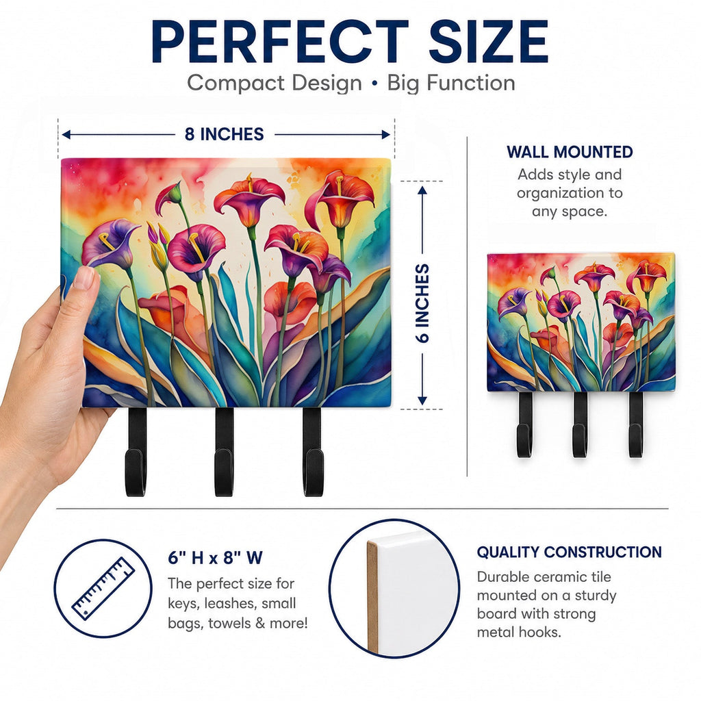 Calla Lilies in Color Leash or Key Holder Wall Hooks, Coat Rack Wall Mount, for Hanging Keys, Towels, Aprons, Leashes