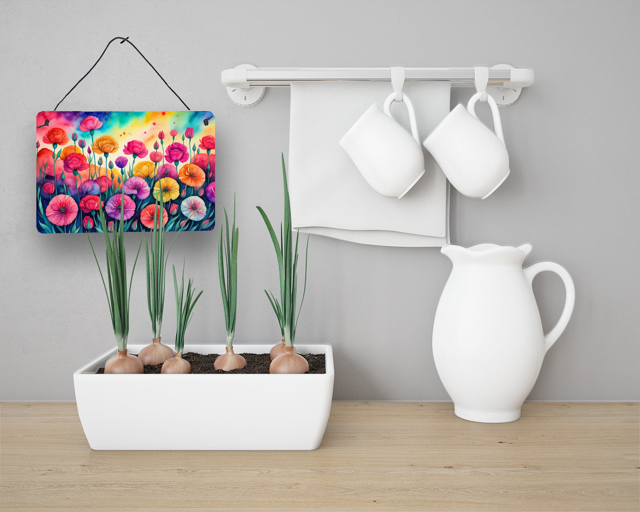 Carnations in Color Wall or Door Hanging Prints Aluminum Metal Sign Kitchen Wall Bar Bathroom Plaque Home Decor, 8HX12W, Multicolor