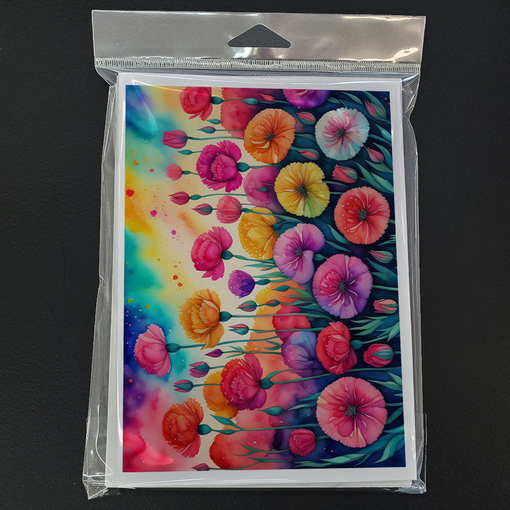 Carnations in Color Greeting Cards Pack of 8 Blank Cards with Envelopes Whimsical A7 Size 5x7