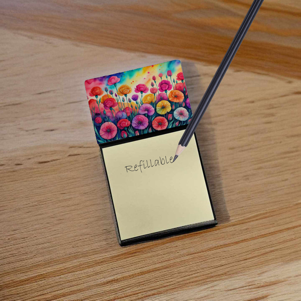Carnations in Color Watercolor Sticky Note Holder Refillable Dispenser Desk Accessory 3x3 Pad Gift