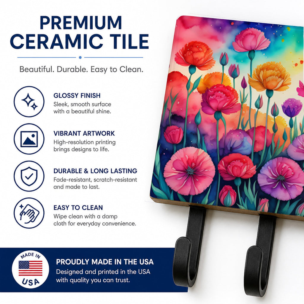 Carnations in Color Leash or Key Holder Wall Hooks, Coat Rack Wall Mount, for Hanging Keys, Towels, Aprons, Leashes