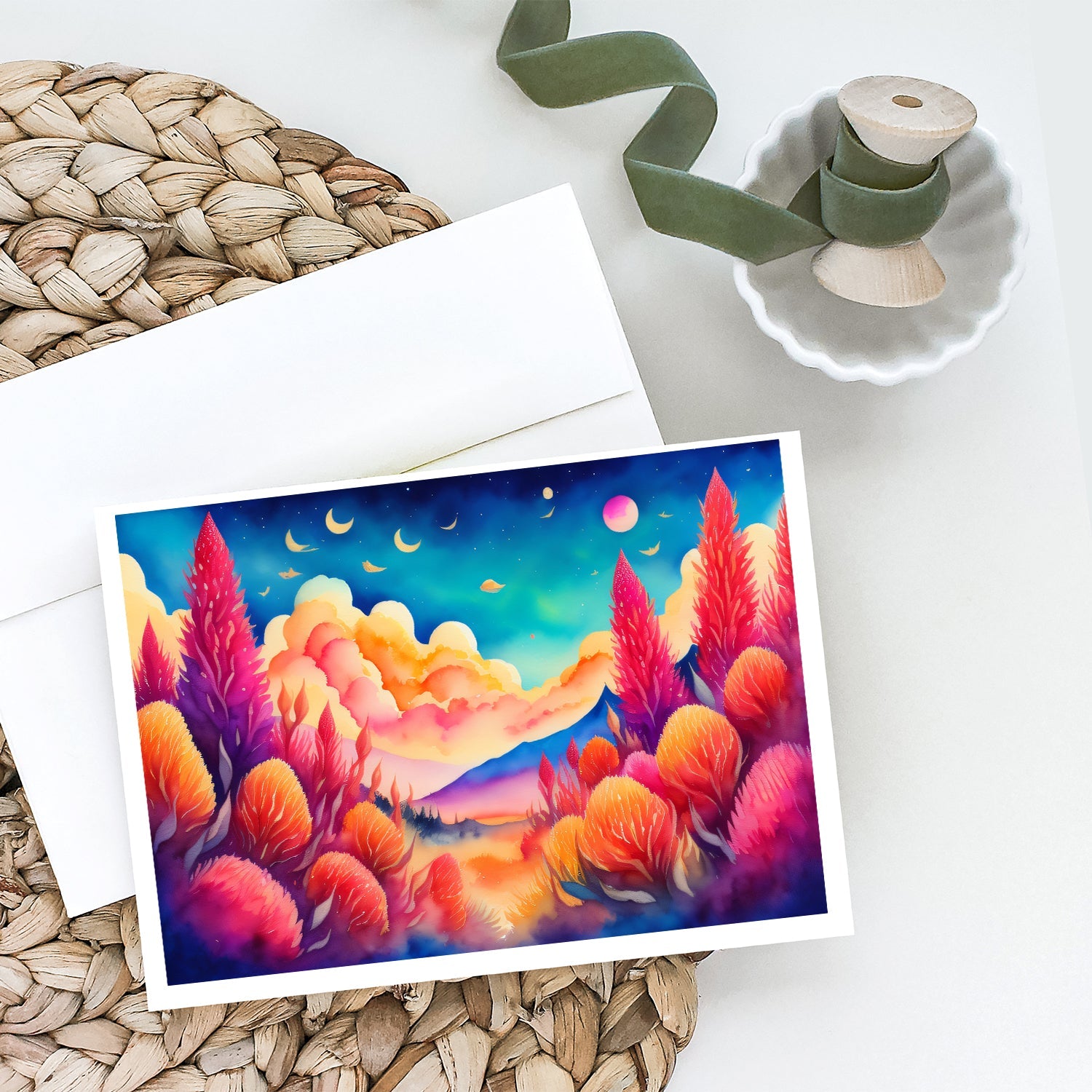 Celosia in Color Greeting Cards Pack of 8 Blank Cards with Envelopes Whimsical A7 Size 5x7