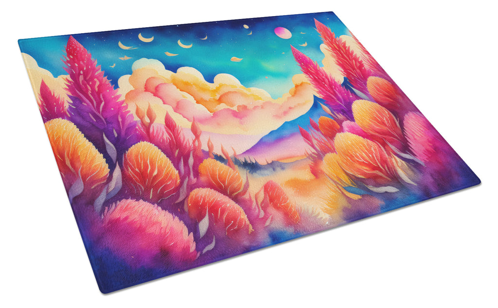 Celosia in Color Cutting Board Tempered Glass Kitchen Cutting Surface, Heat Resistant Chopping, Non-Slip Feet, Food Prep & Serving