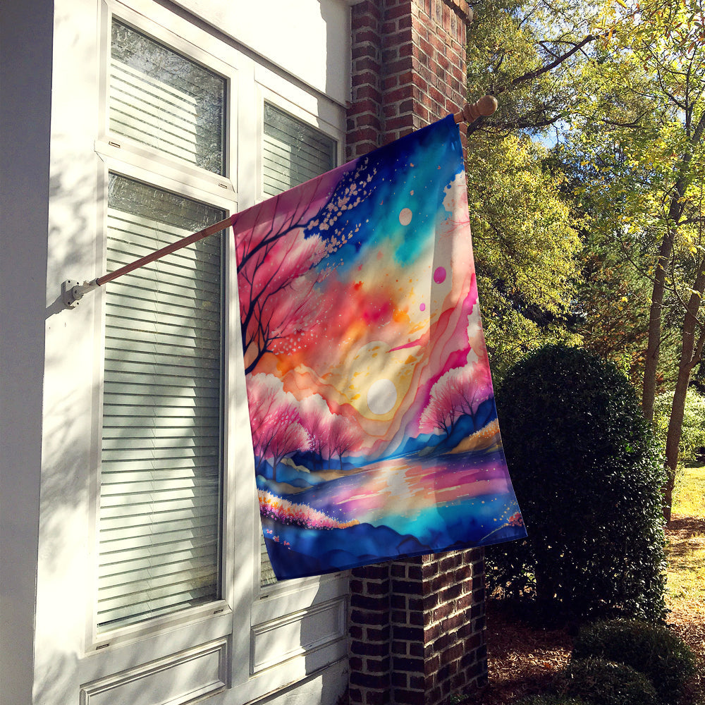 Cherry Blossom in Color House Flag 28x40 Porch Sleeve Pole Decorative Outside Yard Banner Artwork Wall Hanging, Polyester