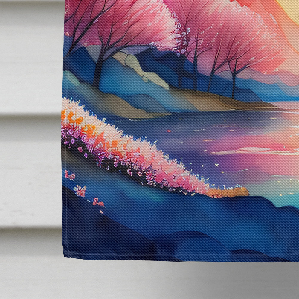 Cherry Blossom in Color House Flag 28x40 Porch Sleeve Pole Decorative Outside Yard Banner Artwork Wall Hanging, Polyester