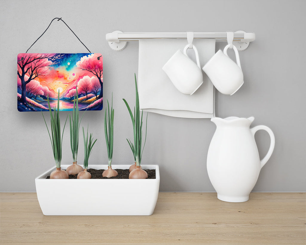 Cherry Blossom in Color Wall or Door Hanging Prints Aluminum Metal Sign Kitchen Wall Bar Bathroom Plaque Home Decor, 8HX12W, Multicolor