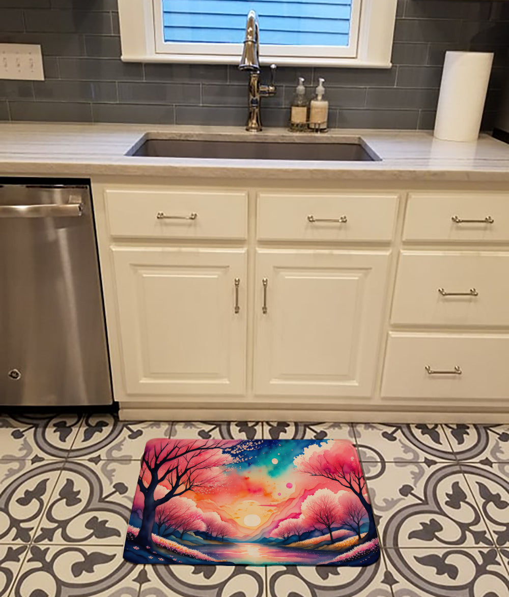 Cherry Blossom in Color Memory Foam Kitchen Mat Machine Washable Anti-Fatigue Cushion Comfort Bath or Kitchen Rug