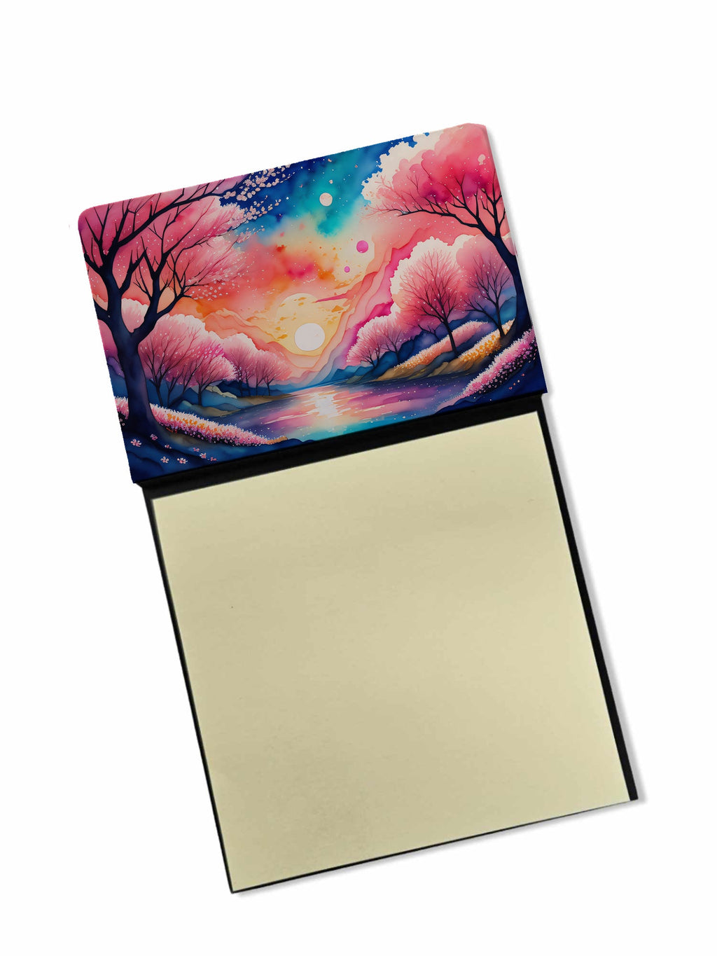Cherry Blossom in Color Watercolor Sticky Note Holder Refillable Dispenser Desk Accessory 3x3 Pad Gift