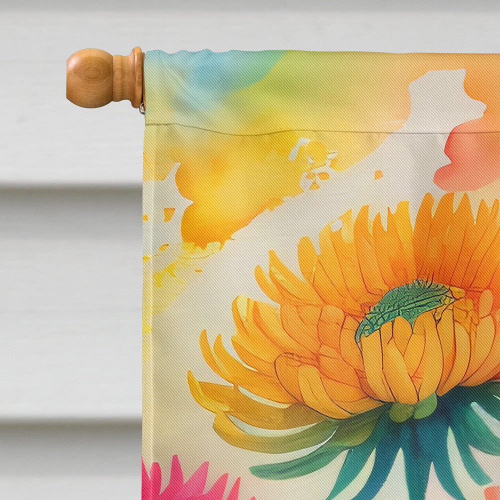 Chrysanthemums in Color House Flag 28x40 Porch Sleeve Pole Decorative Outside Yard Banner Artwork Wall Hanging, Polyester