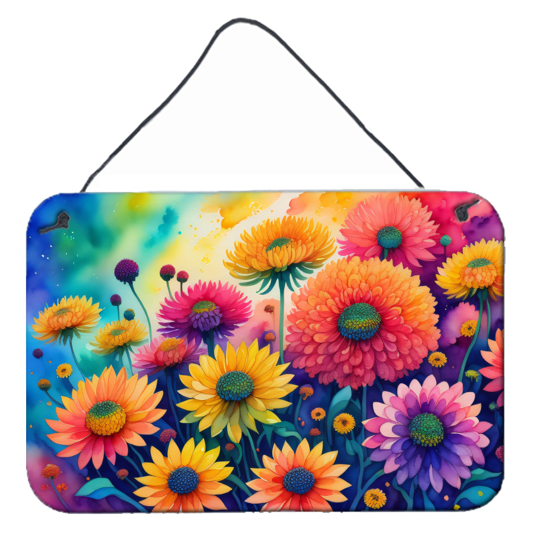 Chrysanthemums in Color Wall or Door Hanging Prints Aluminum Metal Sign Kitchen Wall Bar Bathroom Plaque Home Decor, 8HX12W, Multicolor