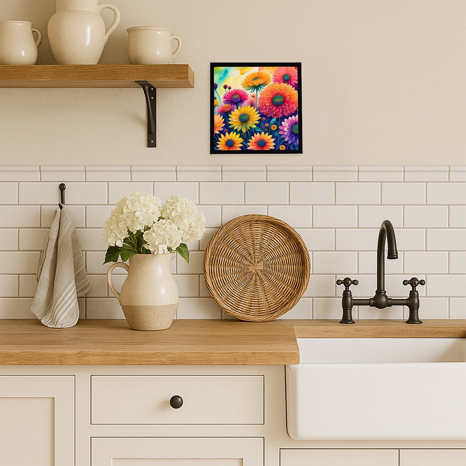 Chrysanthemums in Color Framed Metal Print Bathroom, Kitchen, Office, Home Decor Wall Art Ready to Hang, Square, 8X8