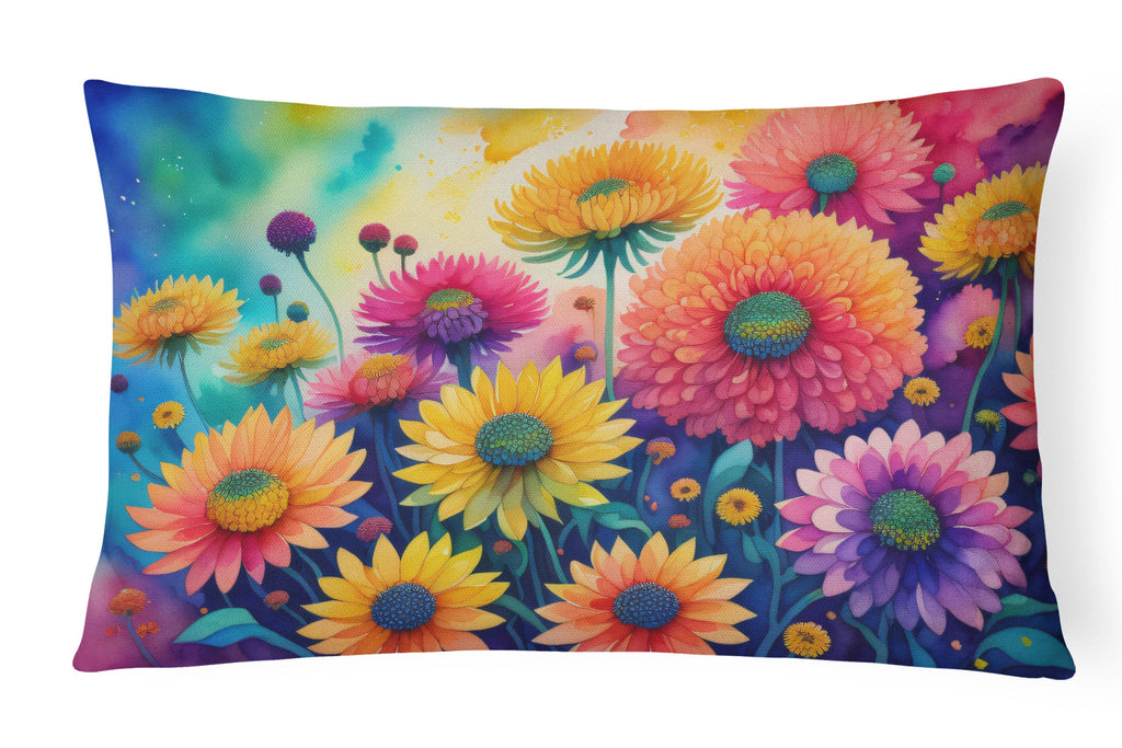Chrysanthemums in Color Decorative Throw Pillow 12x16 Indoor Outdoor Accent Cushion, Fabric Cover with Insert for Sofa, Bed, Porch & Living Room