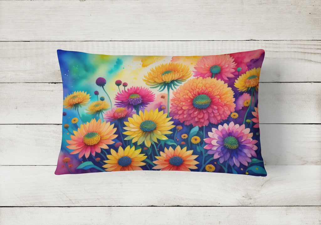 Chrysanthemums in Color Decorative Throw Pillow 12x16 Indoor Outdoor Accent Cushion, Fabric Cover with Insert for Sofa, Bed, Porch & Living Room