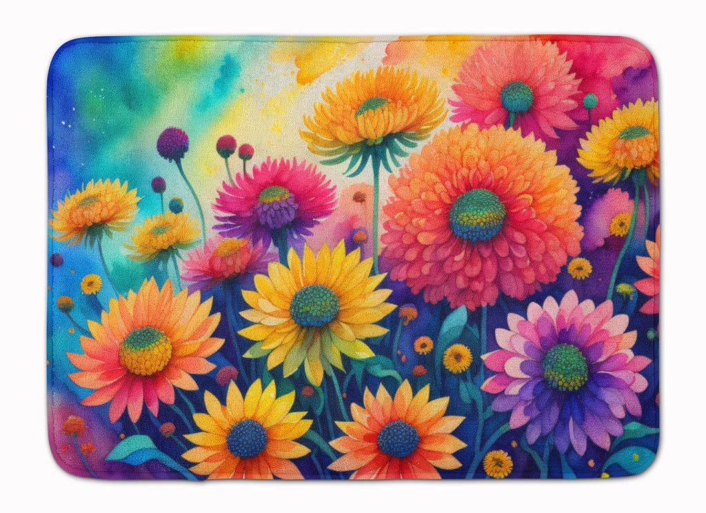Chrysanthemums in Color Memory Foam Kitchen Mat Machine Washable Anti-Fatigue Cushion Comfort Bath or Kitchen Rug