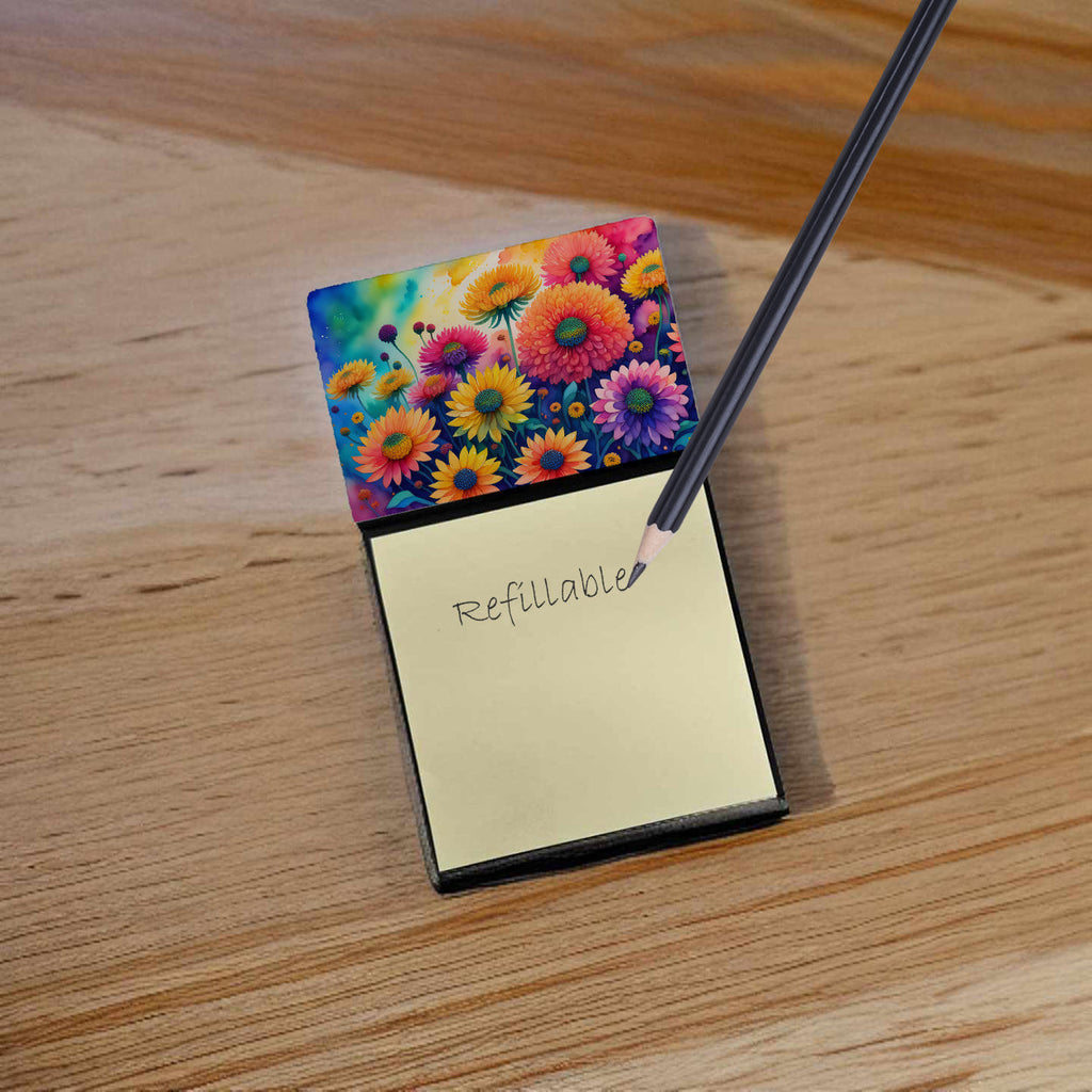 Chrysanthemums in Color Watercolor Sticky Note Holder Refillable Dispenser Desk Accessory 3x3 Pad Gift