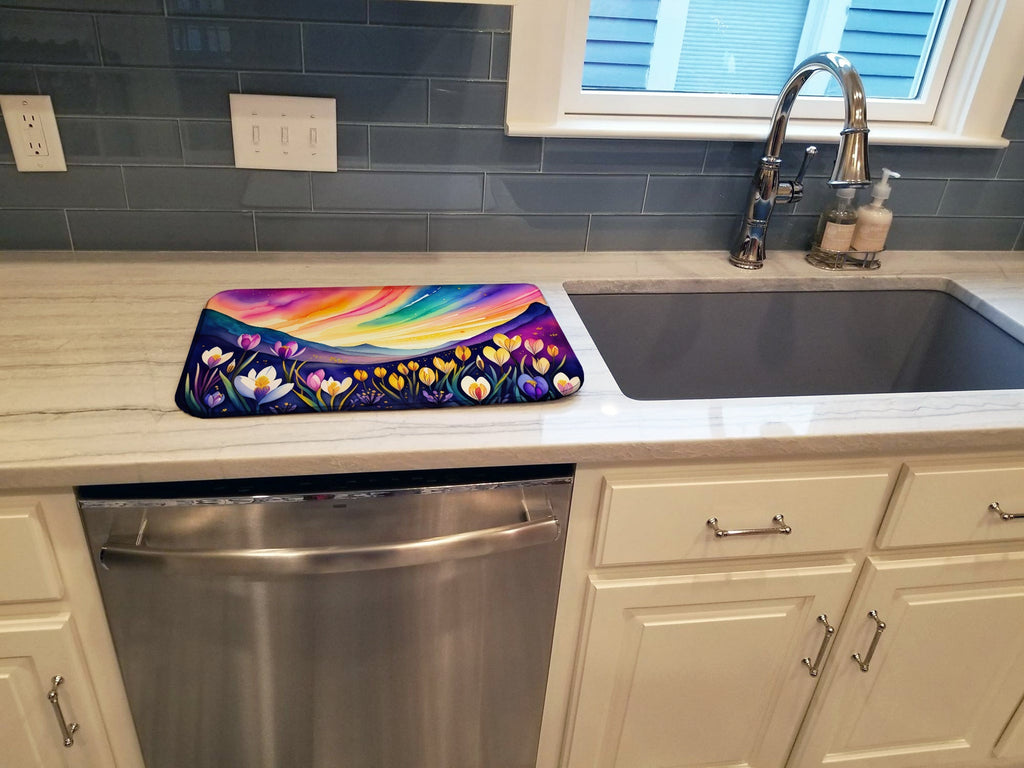 Crocus in Color Dish Drying Mat Absorbent Dish Drying Mat Pad for Kitchen Counter Dish Drainer Mat for Countertop, 14 x 21", Multicolor