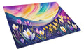 Crocus in Color Cutting Board Tempered Glass Kitchen Cutting Surface, Heat Resistant Chopping, Non-Slip Feet, Food Prep & Serving